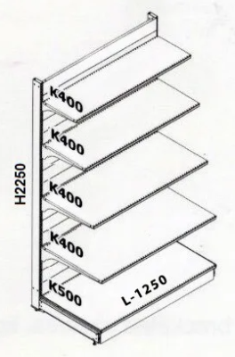 Стеллаж пристенный KIFATO 1250 модуль (5 полок)